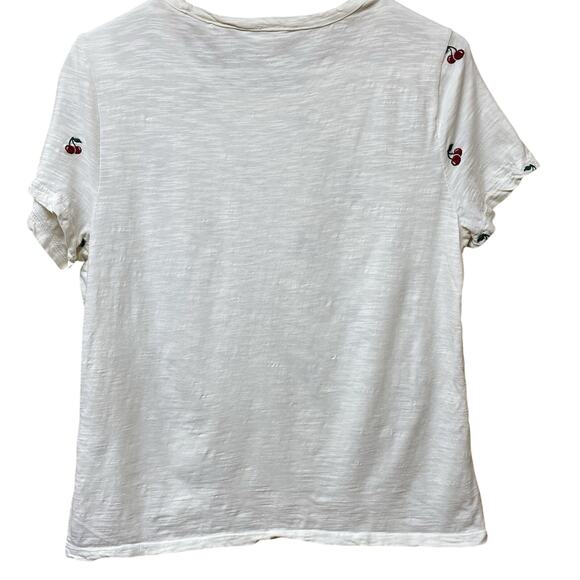 Lucky Brand Cream Cherry Embroidered T-Shirt Women's Size M EUC Cottagecore - Picture 3 of 3